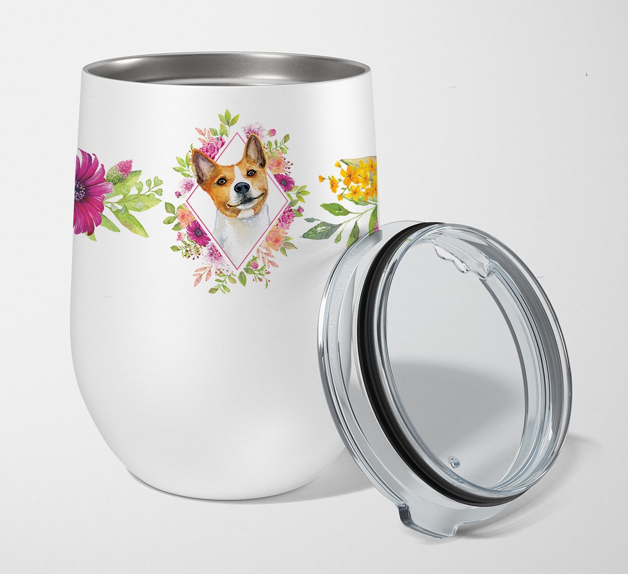 Basenji Pink Flowers Stainless Steel 12 oz Stemless Wine Glass CK4115TBL12 by Caroline's Treasures