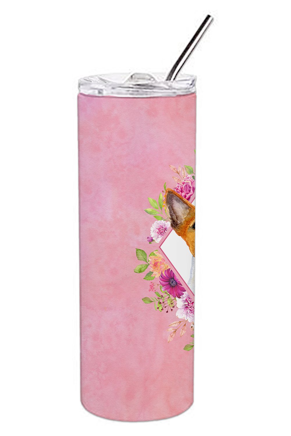 Basenji Pink Flowers Double Walled Stainless Steel 20 oz Skinny Tumbler CK4115TBL20 by Caroline's Treasures