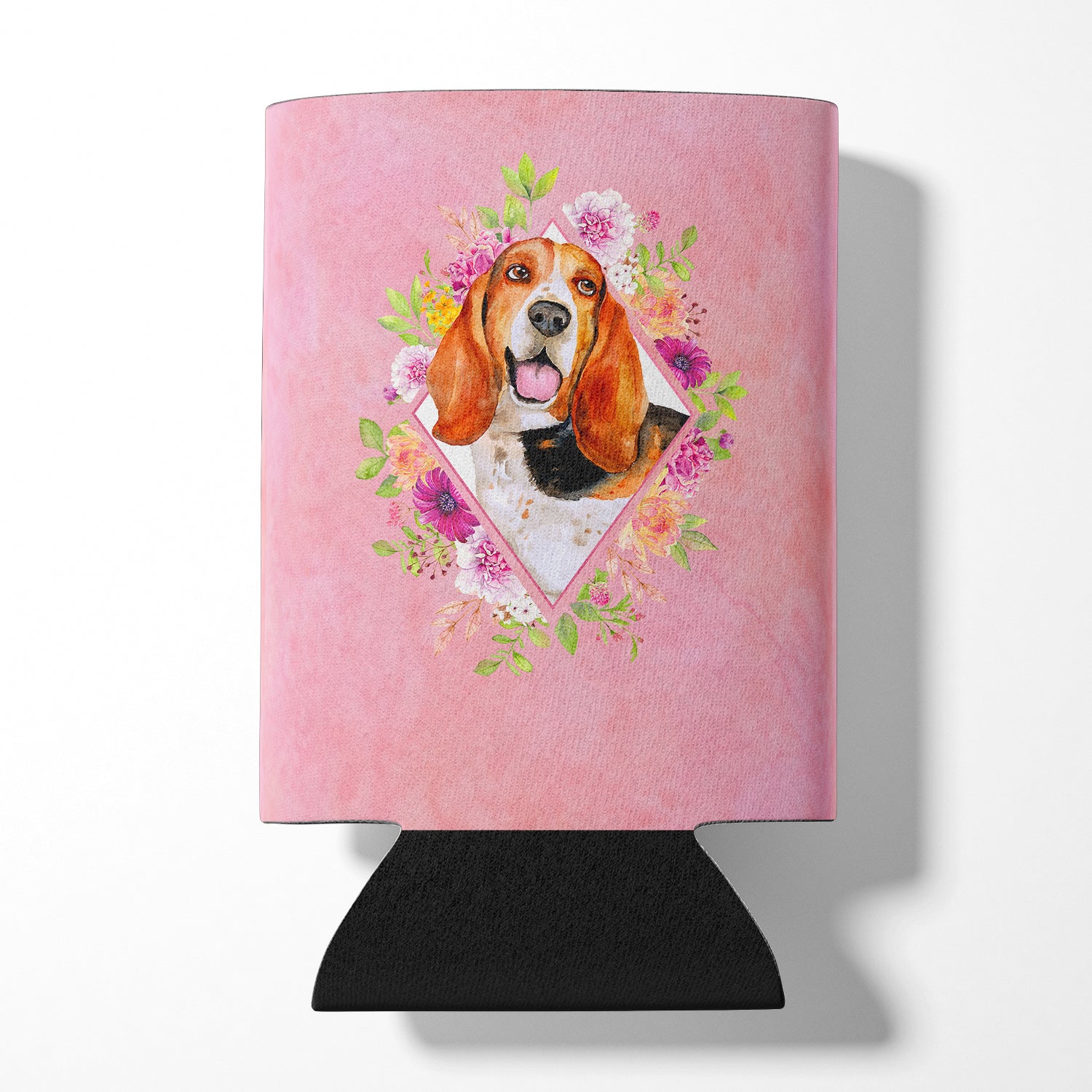 Basset Hound Pink Flowers Can or Bottle Hugger CK4116CC  the-store.com.