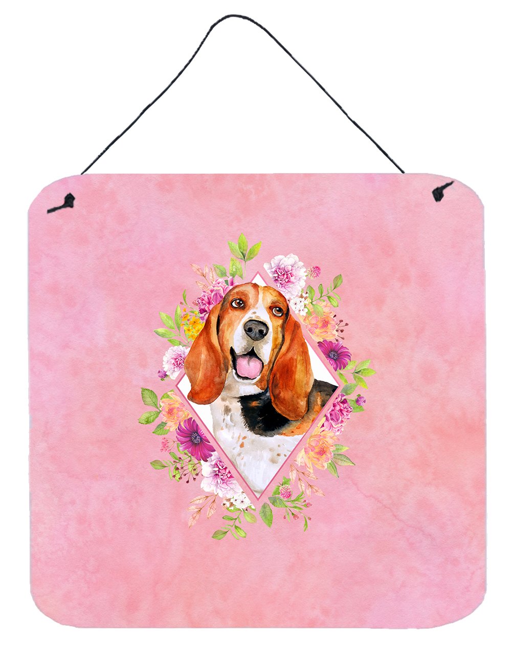 Basset Hound Pink Flowers Wall or Door Hanging Prints CK4116DS66 by Caroline's Treasures