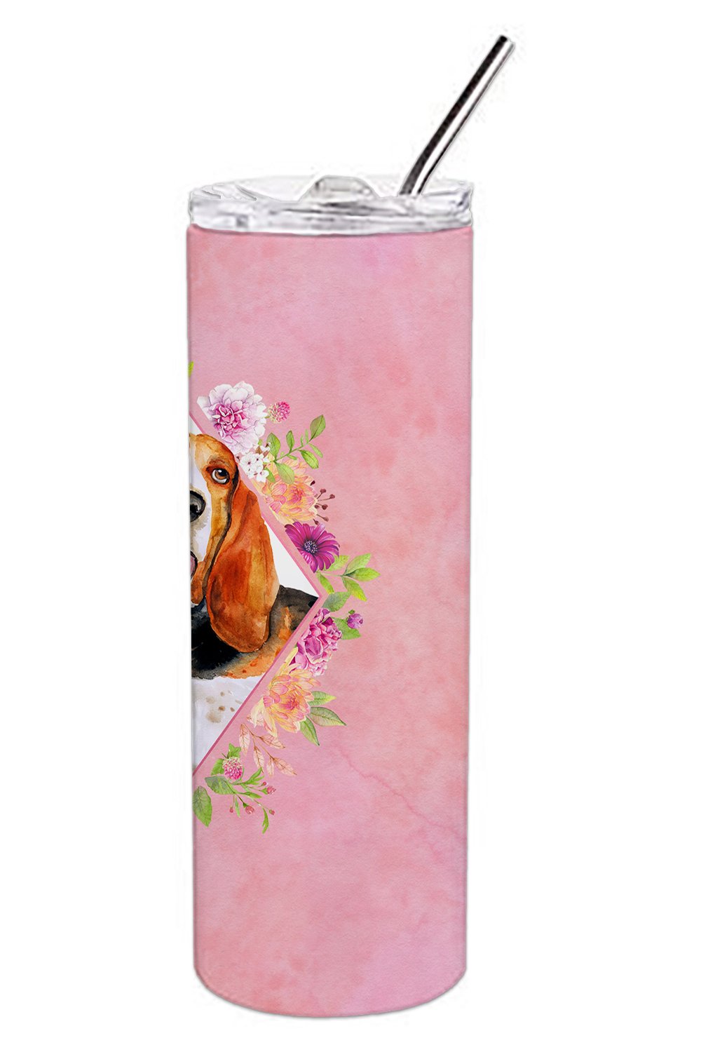 Basset Hound Pink Flowers Double Walled Stainless Steel 20 oz Skinny Tumbler CK4116TBL20 by Caroline's Treasures