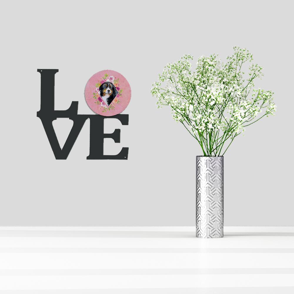 Bernese Mountain Dog Pink Flowers Metal Wall Artwork LOVE CK4118WALV by Caroline's Treasures