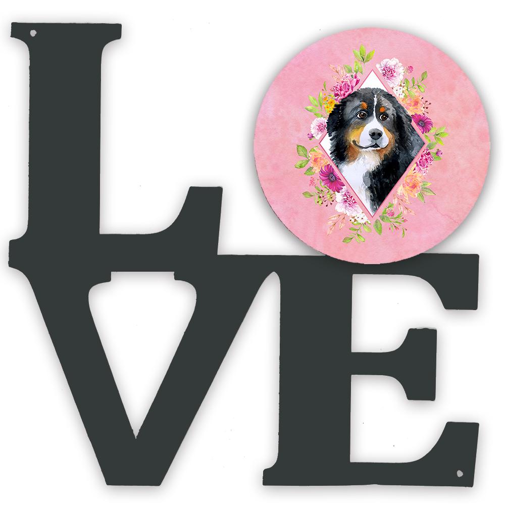 Bernese Mountain Dog Pink Flowers Metal Wall Artwork LOVE CK4118WALV by Caroline's Treasures