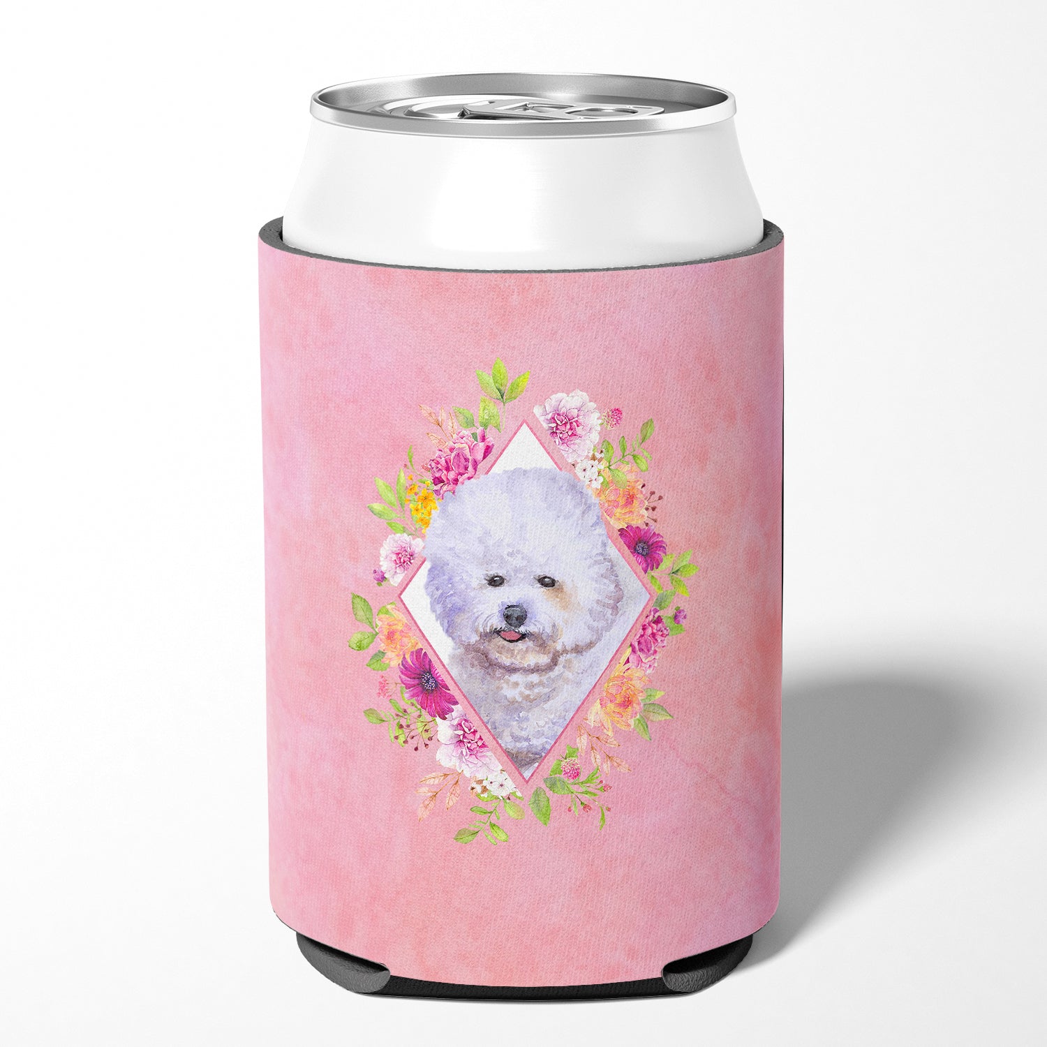 Bichon Fris? #2 Pink Flowers Can or Bottle Hugger CK4120CC  the-store.com.