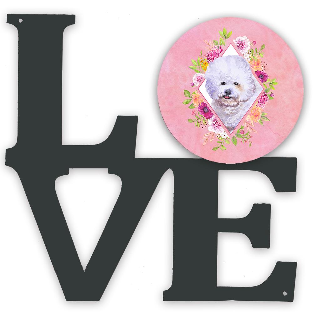 Bichon Fris� #2 Pink Flowers Metal Wall Artwork LOVE CK4120WALV by Caroline&#39;s Treasures