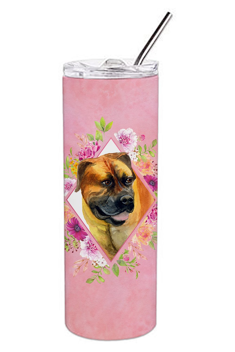 Borboel Mastiff Pink Flowers Double Walled Stainless Steel 20 oz Skinny Tumbler CK4121TBL20 by Caroline's Treasures