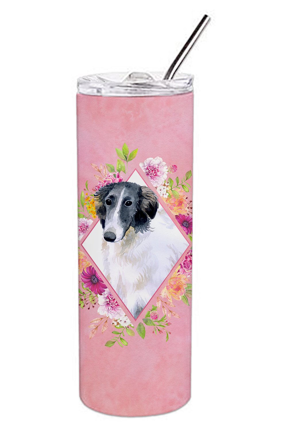 Borzoi Pink Flowers Double Walled Stainless Steel 20 oz Skinny Tumbler CK4122TBL20 by Caroline's Treasures