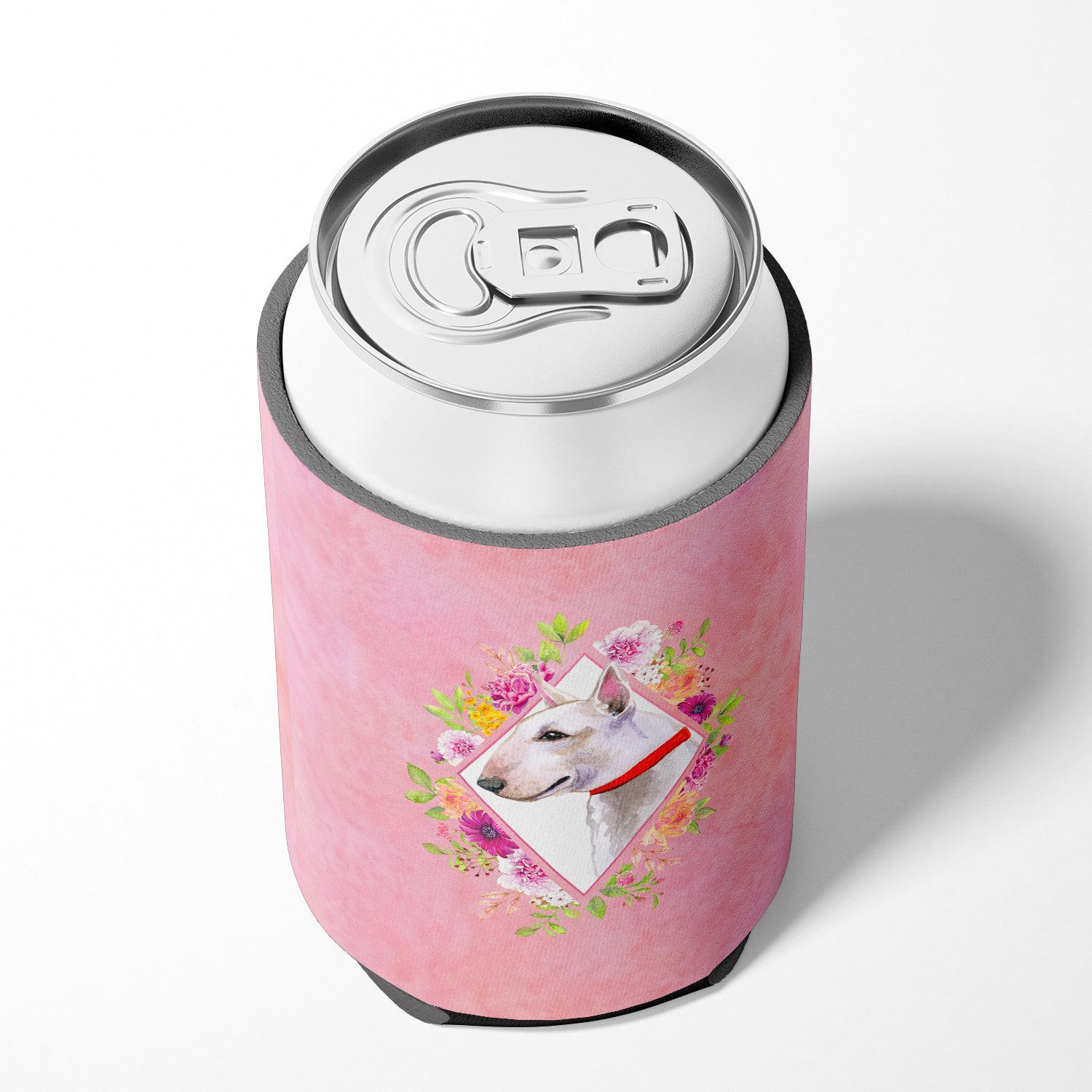 Bull Terrier Pink Flowers Can or Bottle Hugger CK4124CC  the-store.com.