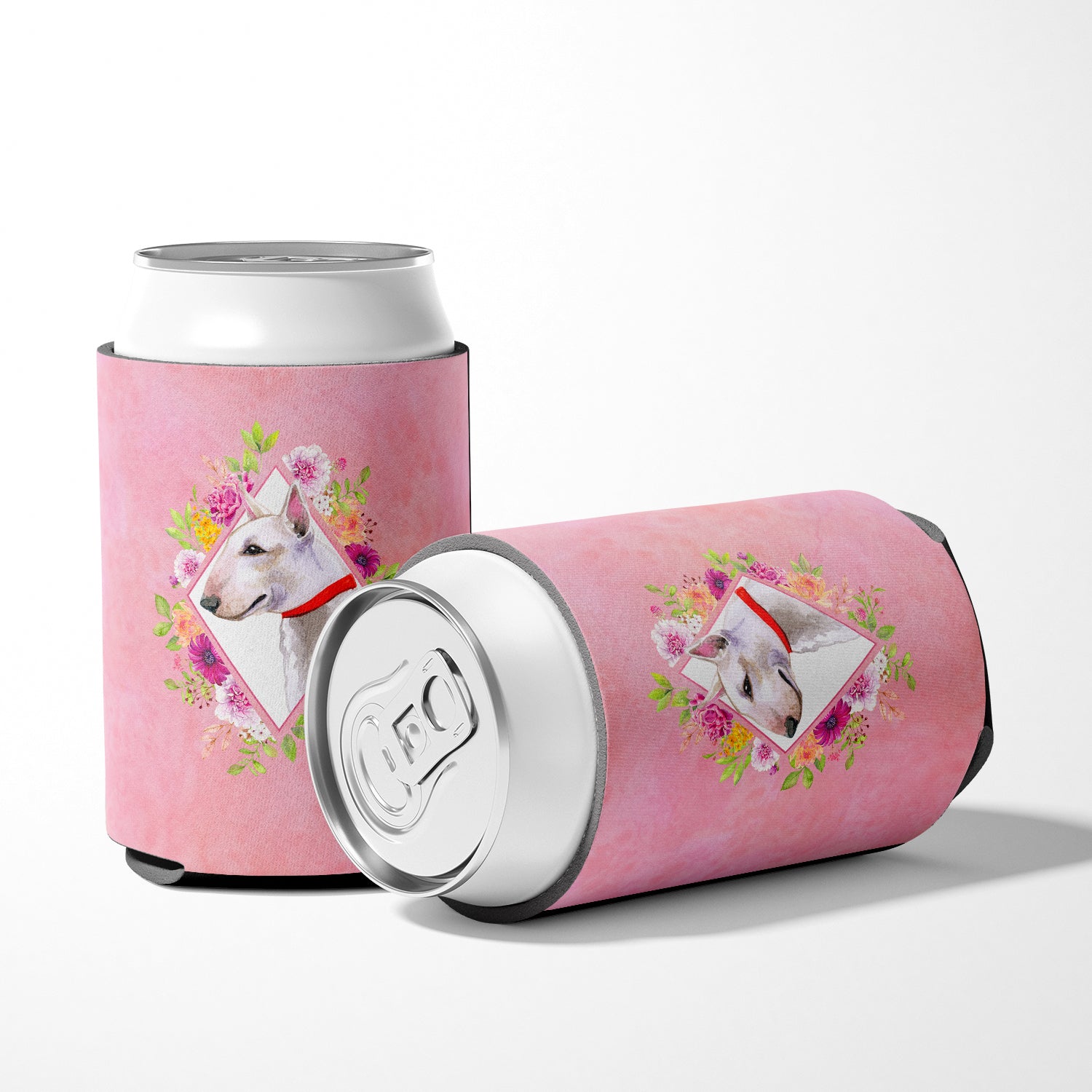 Bull Terrier Pink Flowers Can or Bottle Hugger CK4124CC  the-store.com.