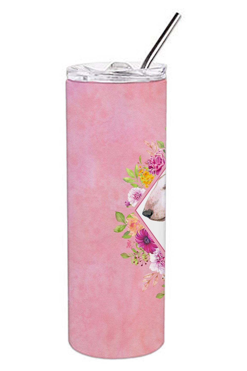 Bull Terrier Pink Flowers Double Walled Stainless Steel 20 oz Skinny Tumbler CK4124TBL20 by Caroline's Treasures