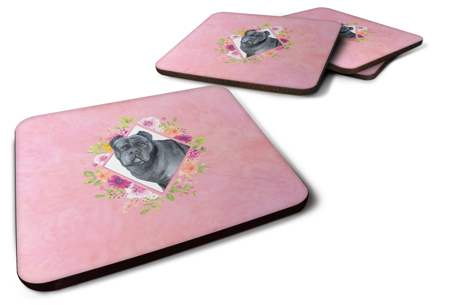 Set of 4 Cane Corso Pink Flowers Foam Coasters Set of 4 CK4125FC - the-store.com