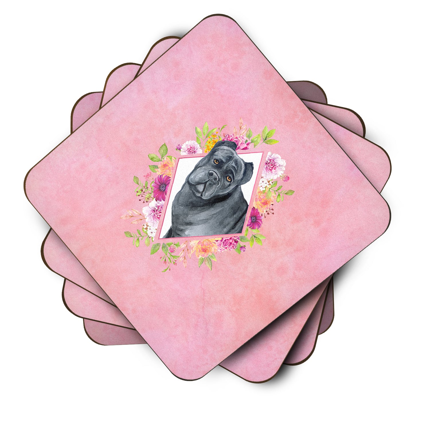 Set of 4 Cane Corso Pink Flowers Foam Coasters Set of 4 CK4125FC - the-store.com