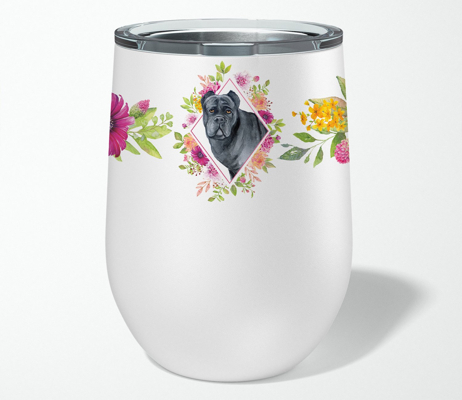 Cane Corso Pink Flowers Stainless Steel 12 oz Stemless Wine Glass CK4125TBL12 by Caroline's Treasures