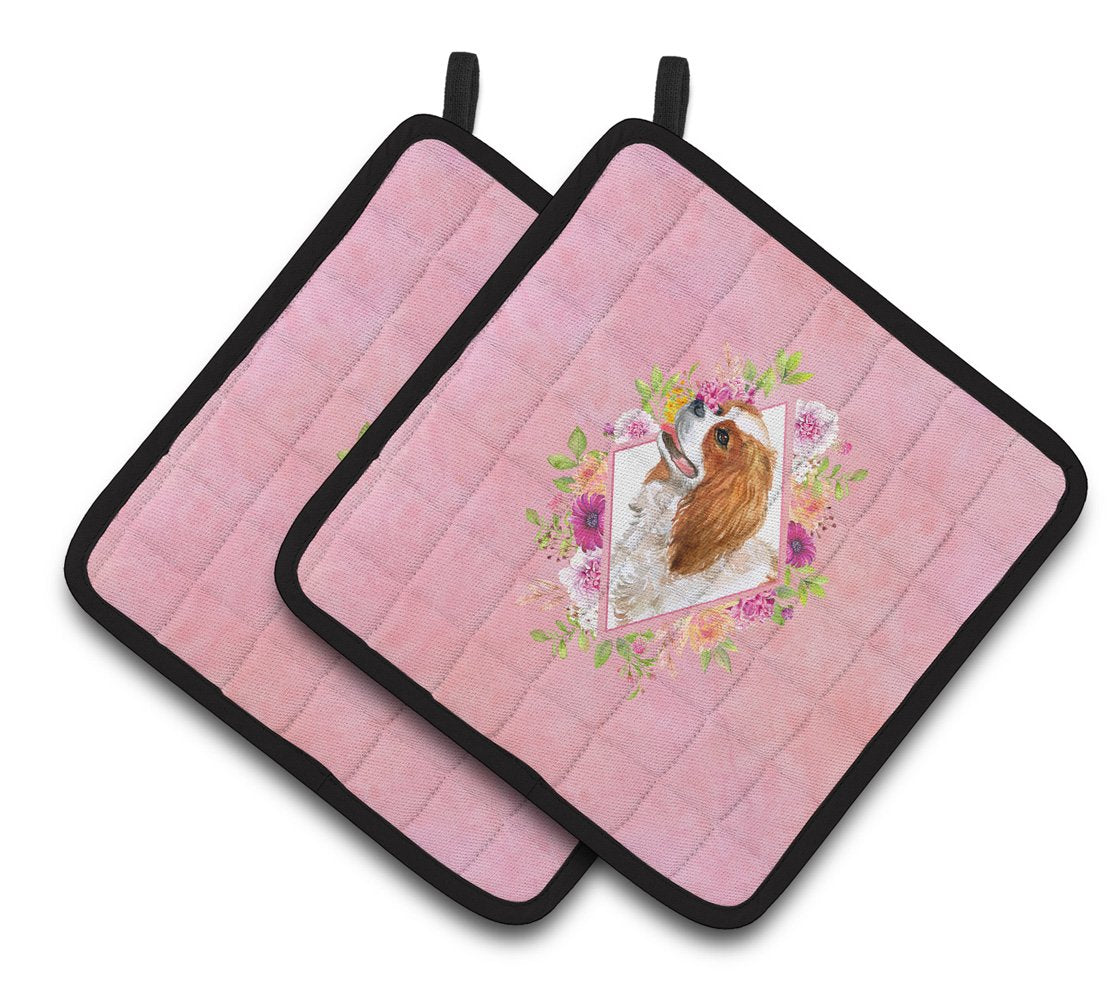 Cavalier King Charles Spaniel Pink Flowers Pair of Pot Holders CK4126PTHD by Caroline's Treasures