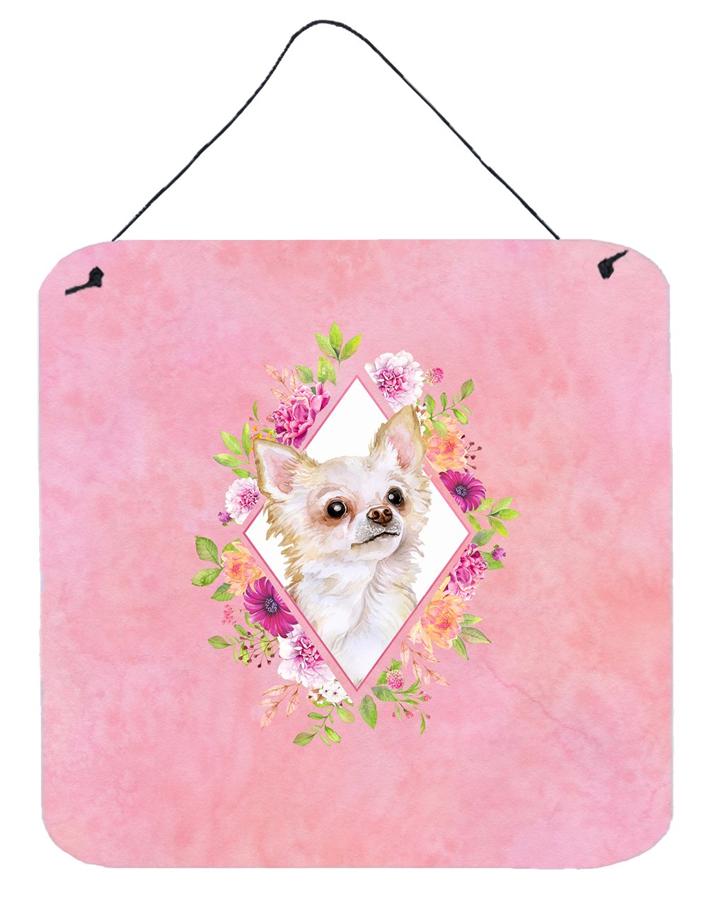 Long Hair Chihuahua Pink Flowers Wall or Door Hanging Prints CK4127DS66 by Caroline&#39;s Treasures