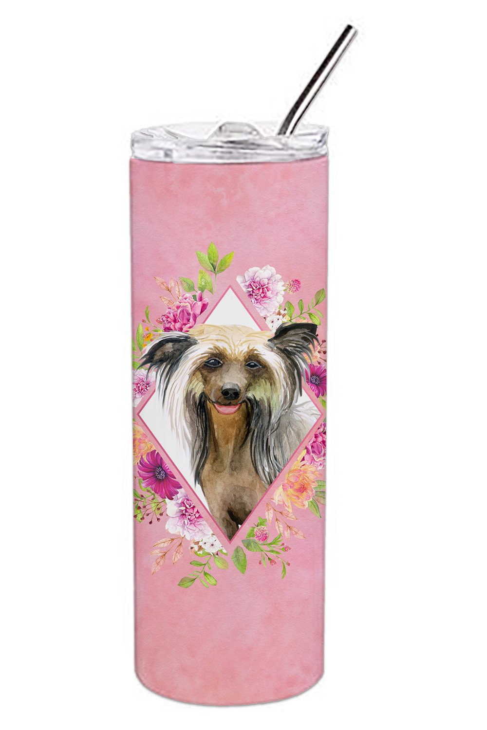 Chinese Crested Pink Flowers Double Walled Stainless Steel 20 oz Skinny Tumbler CK4130TBL20 by Caroline's Treasures