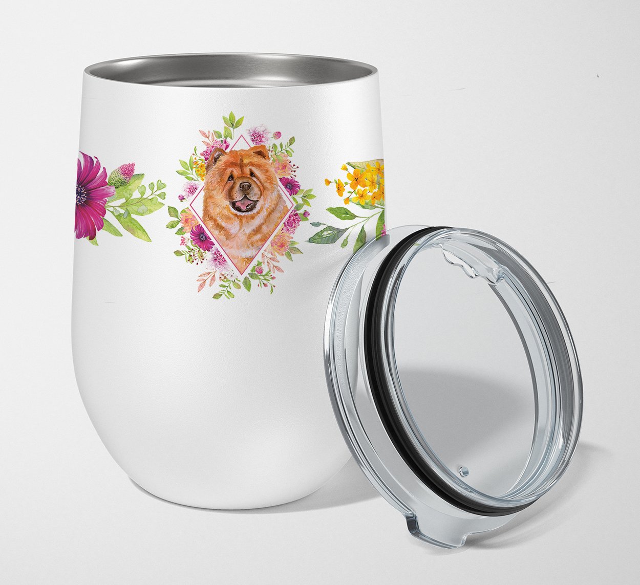 Chow Chow #1 Pink Flowers Stainless Steel 12 oz Stemless Wine Glass CK4131TBL12 by Caroline's Treasures