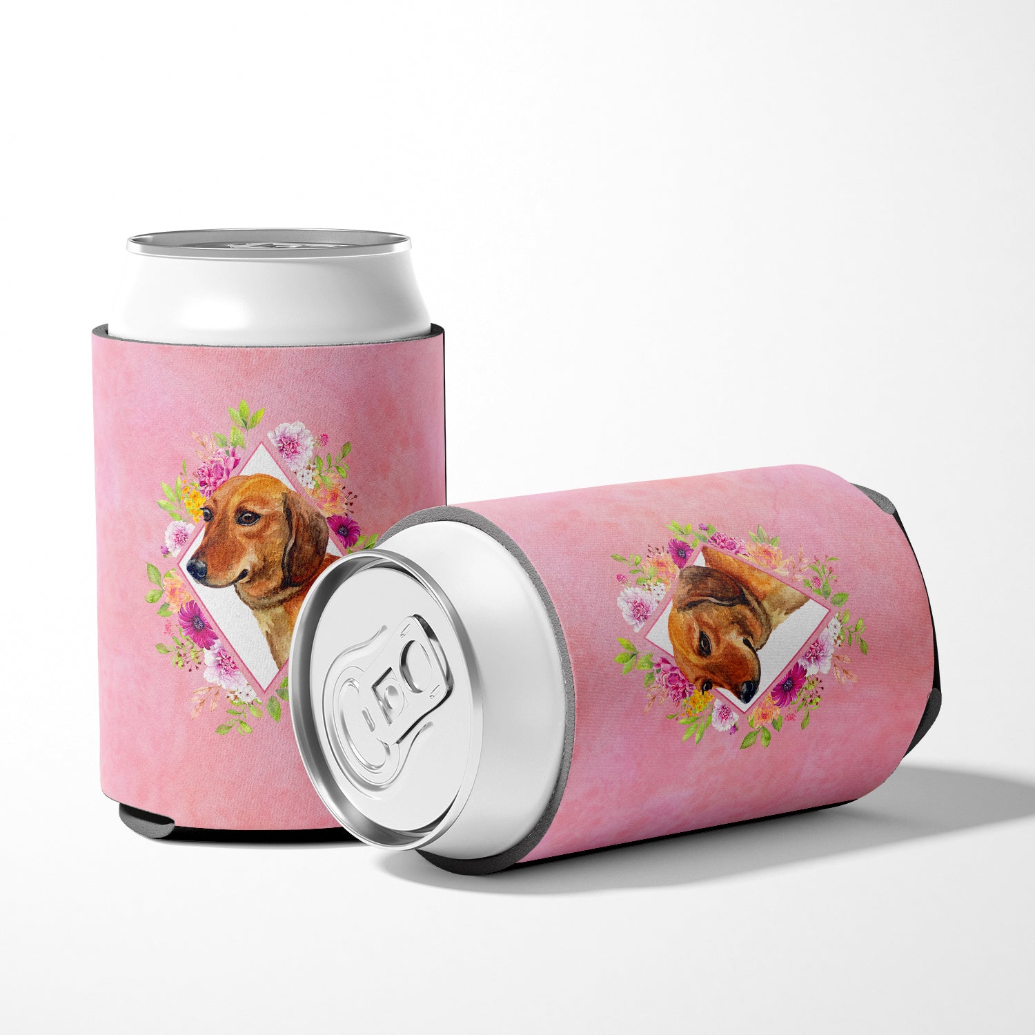 Dachshund Red #1 Pink Flowers Can or Bottle Hugger CK4134CC  the-store.com.