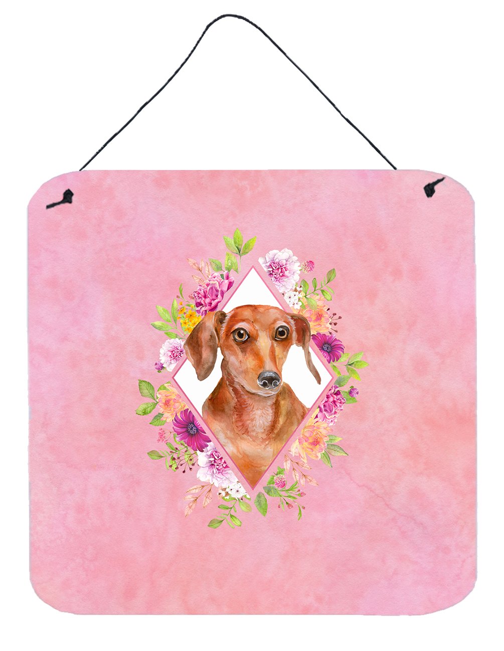 Dachshund Red #2 Pink Flowers Wall or Door Hanging Prints CK4135DS66 by Caroline's Treasures