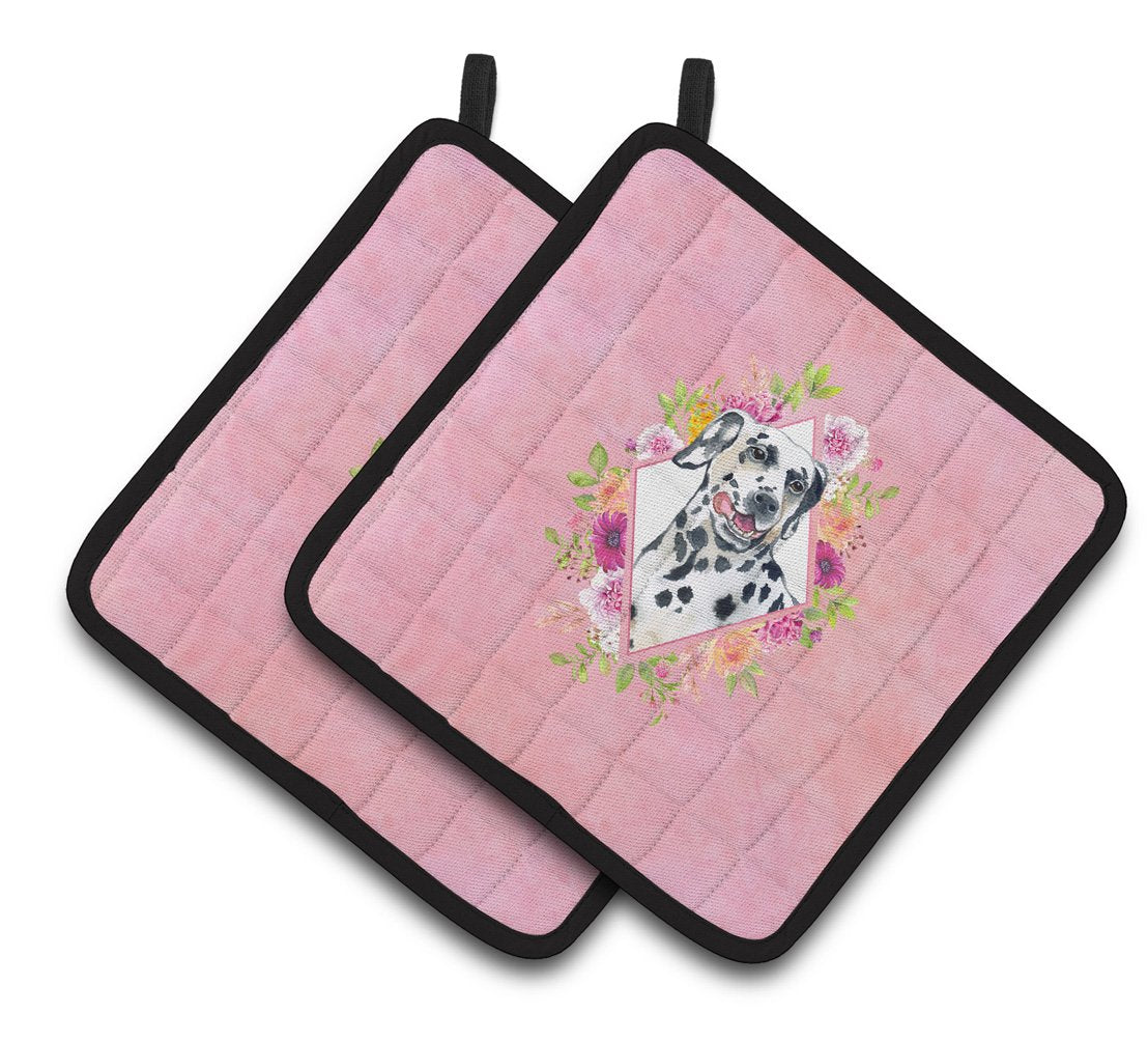 Dalmatian Pink Flowers Pair of Pot Holders CK4137PTHD by Caroline's Treasures