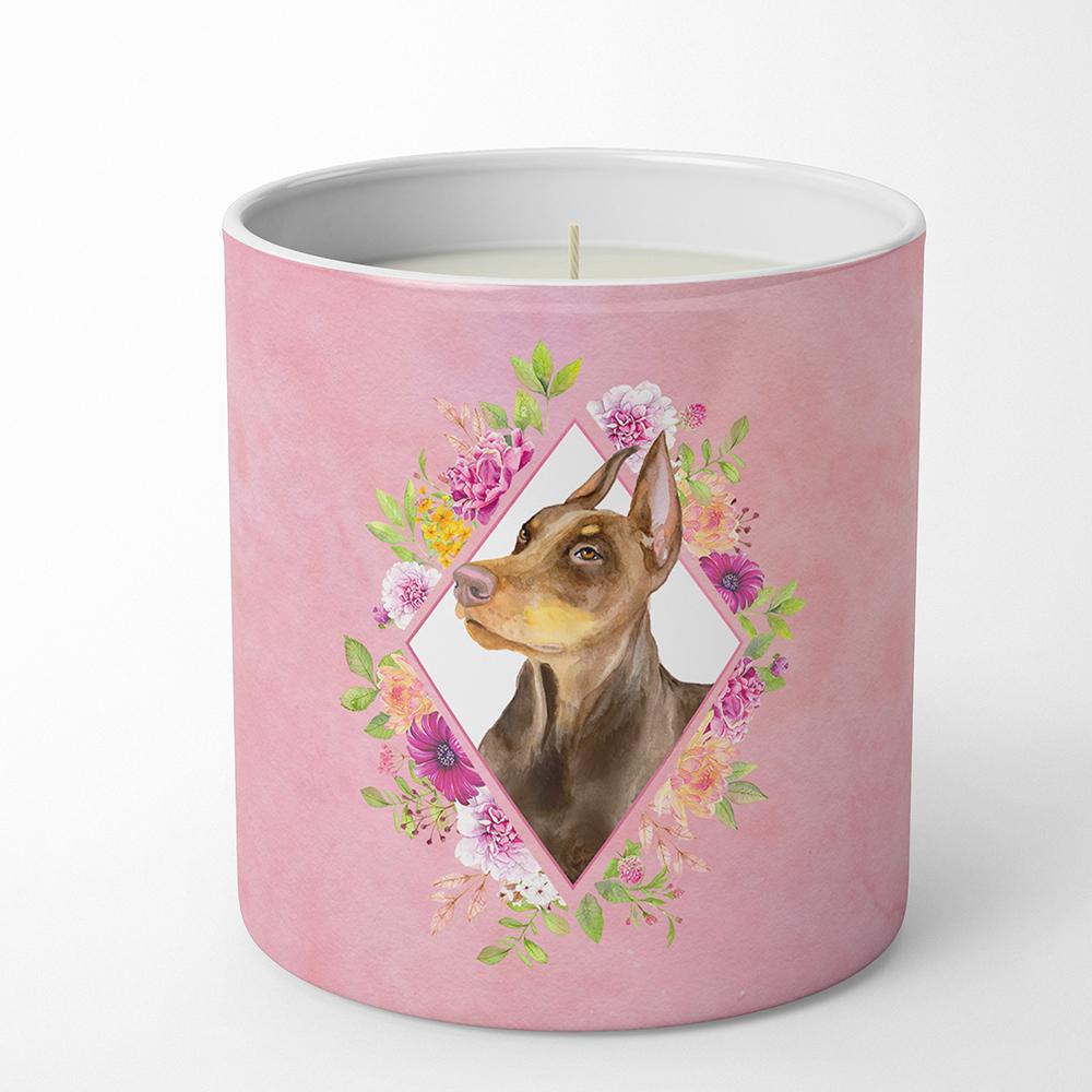 Doberman Pinscher Pink Flowers 10 oz Decorative Soy Candle CK4138CDL by Caroline&#39;s Treasures