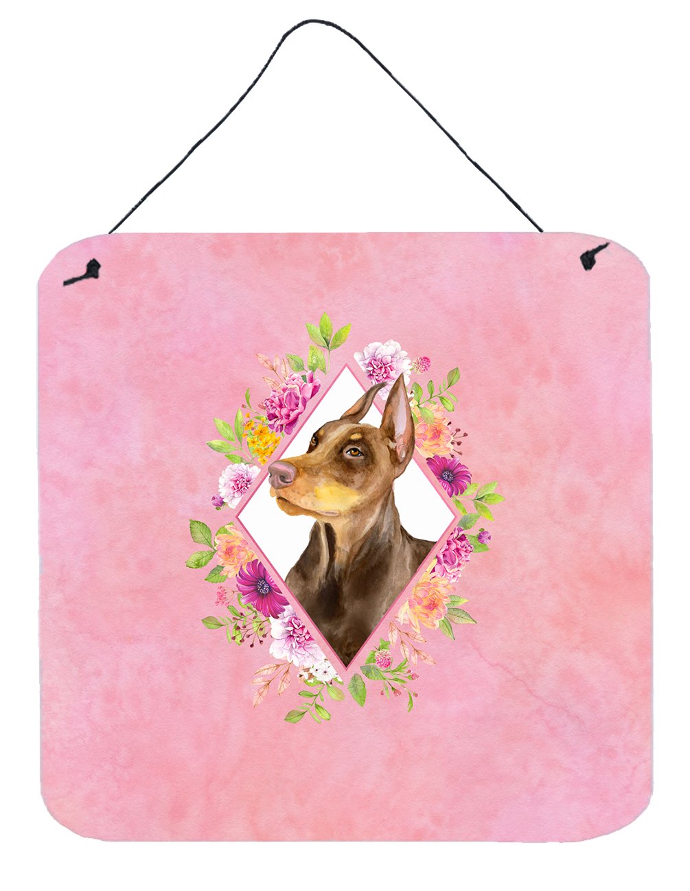 Doberman Pinscher Pink Flowers Wall or Door Hanging Prints CK4138DS66 by Caroline&#39;s Treasures