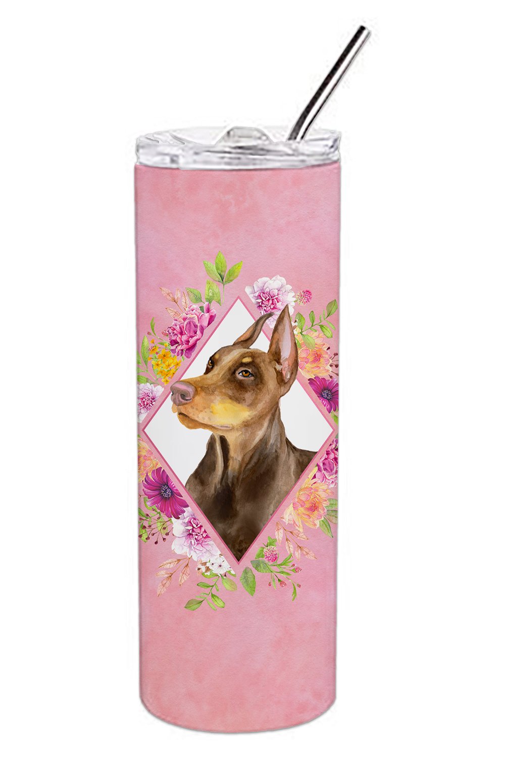 Doberman Pinscher Pink Flowers Double Walled Stainless Steel 20 oz Skinny Tumbler CK4138TBL20 by Caroline&#39;s Treasures