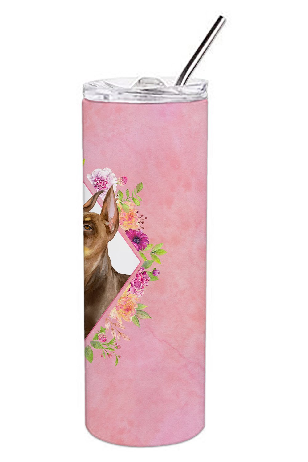 Doberman Pinscher Pink Flowers Double Walled Stainless Steel 20 oz Skinny Tumbler CK4138TBL20 by Caroline's Treasures