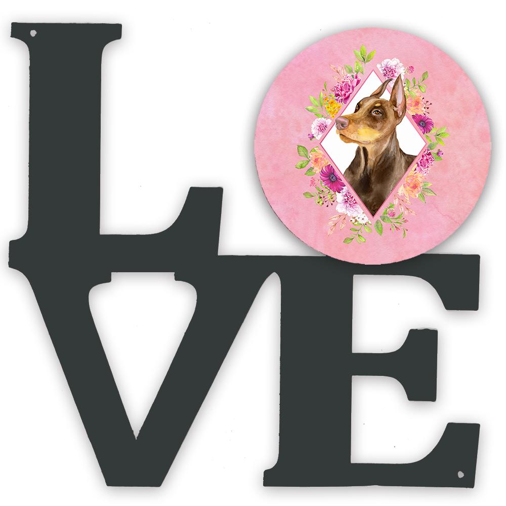 Doberman Pinscher Pink Flowers Metal Wall Artwork LOVE CK4138WALV by Caroline's Treasures