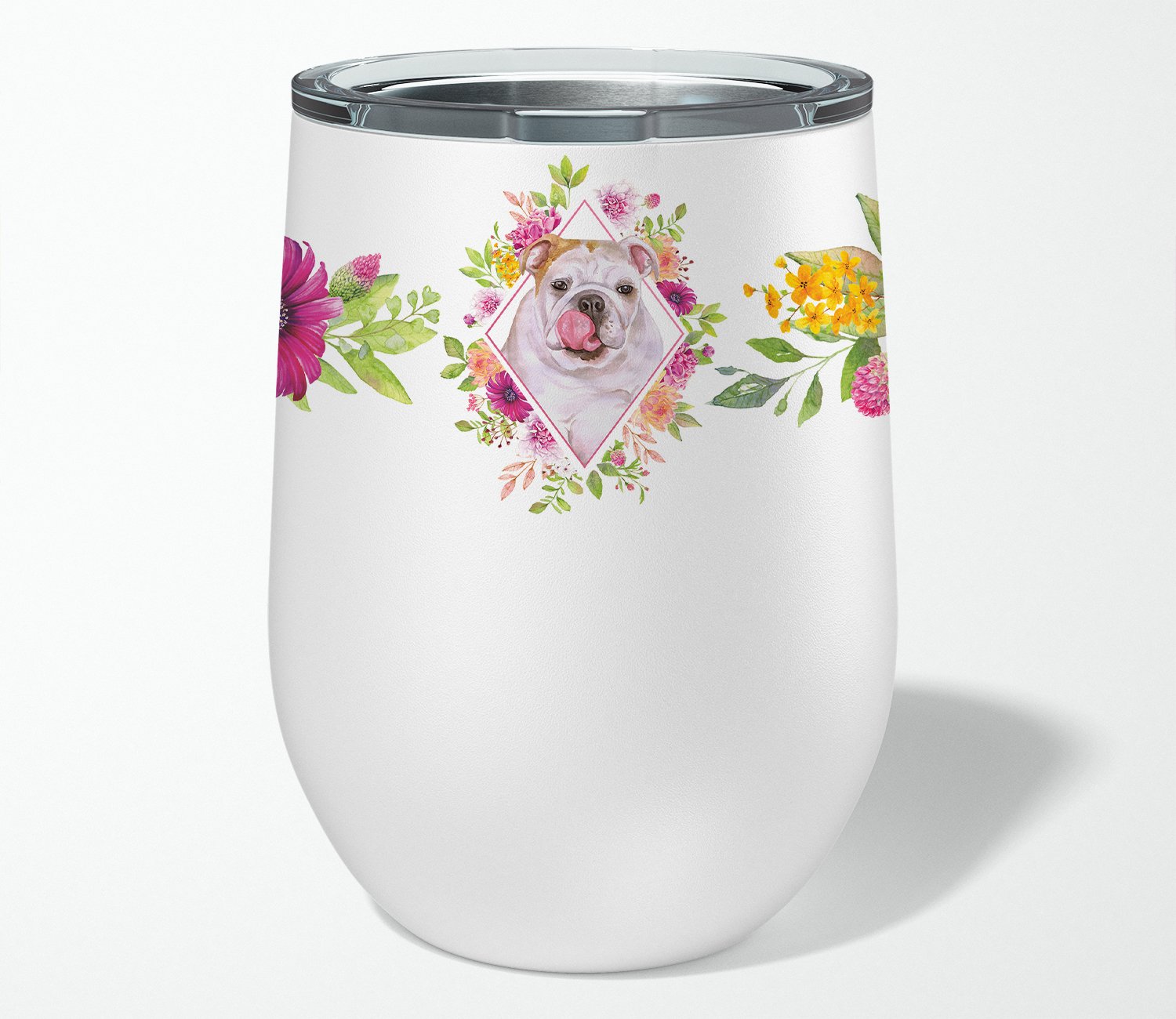 English Bulldog Pink Flowers Stainless Steel 12 oz Stemless Wine Glass CK4140TBL12 by Caroline's Treasures