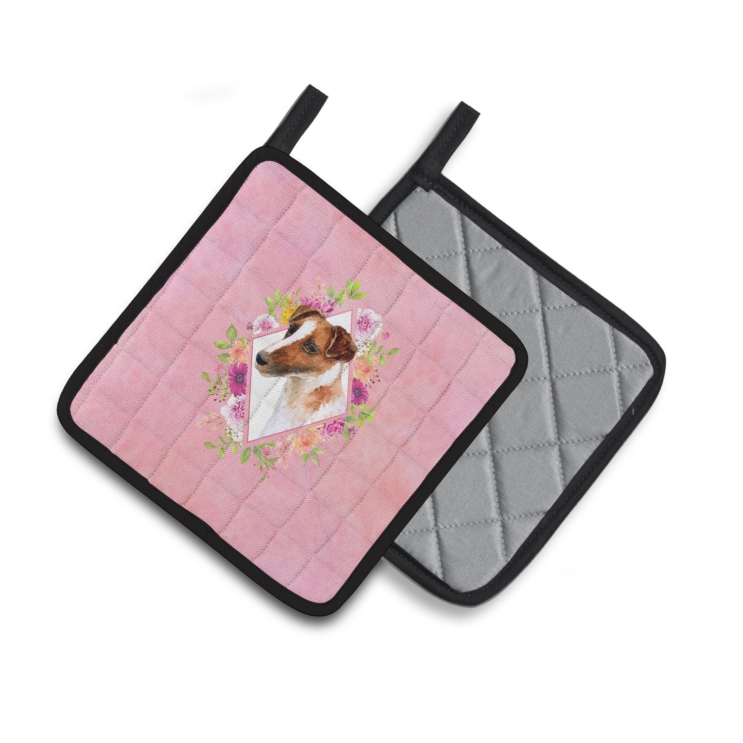 Jack Russell Terrier Pink Flowers Pair of Pot Holders CK4141PTHD by Caroline's Treasures