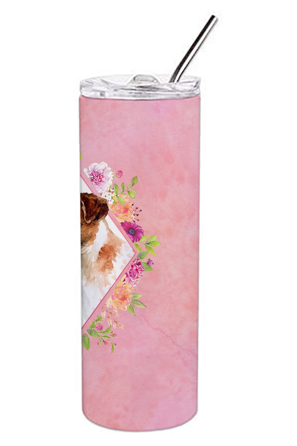 Jack Russell Terrier Pink Flowers Double Walled Stainless Steel 20 oz Skinny Tumbler CK4141TBL20 by Caroline's Treasures