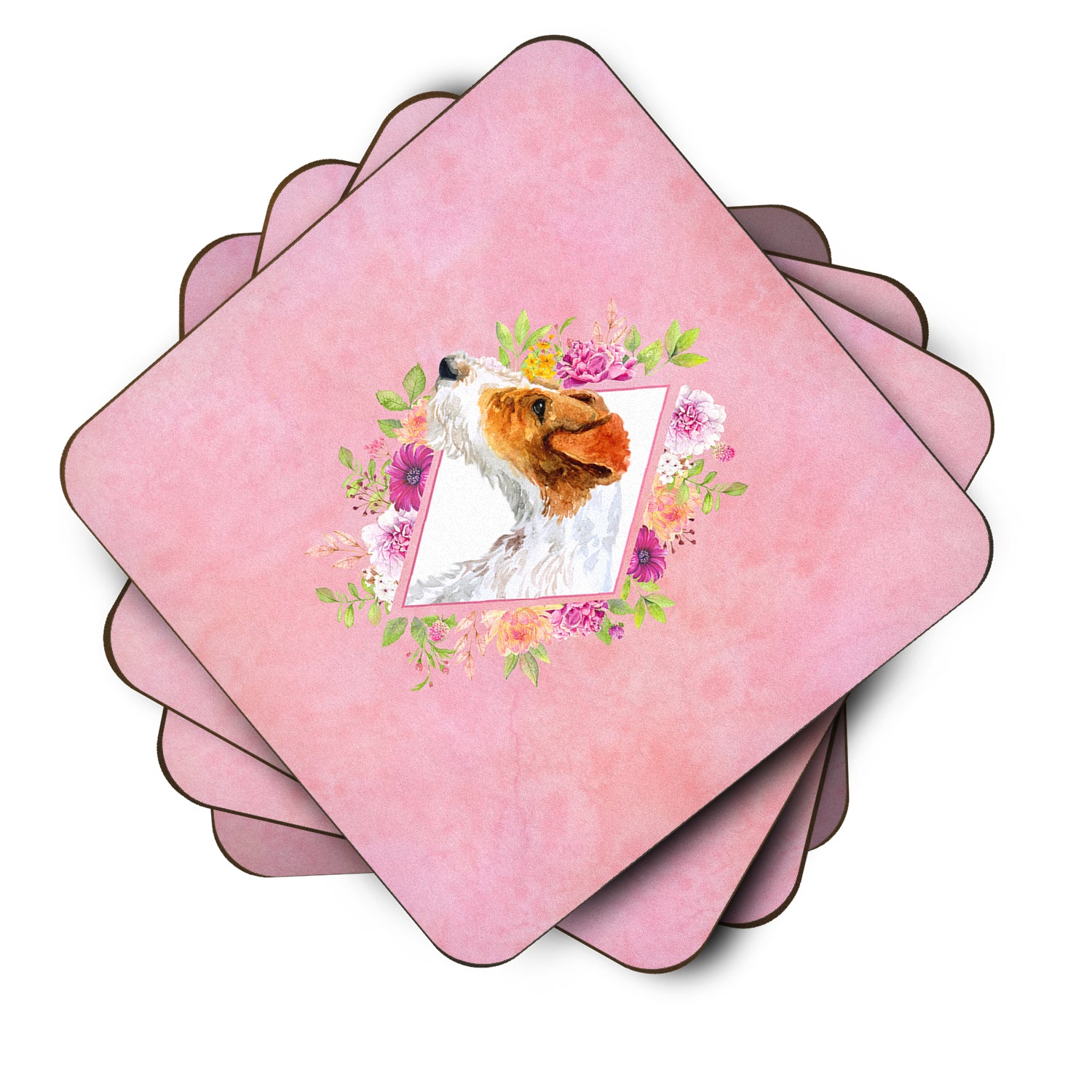 Set of 4 Jack Russell Terrier #2 Pink Flowers Foam Coasters Set of 4 CK4142FC - the-store.com