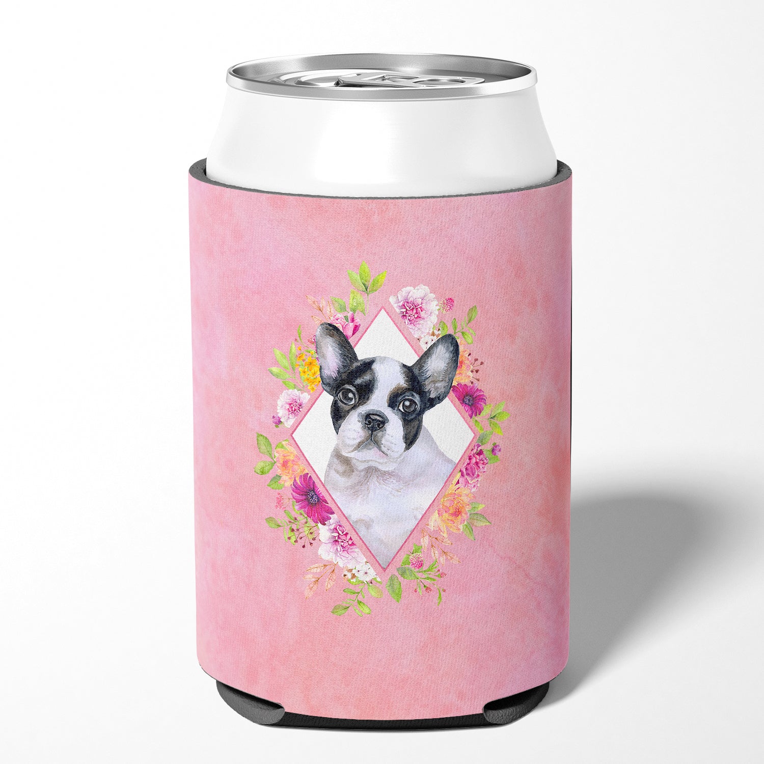 French Bulldog Pink Flowers Can or Bottle Hugger CK4143CC  the-store.com.