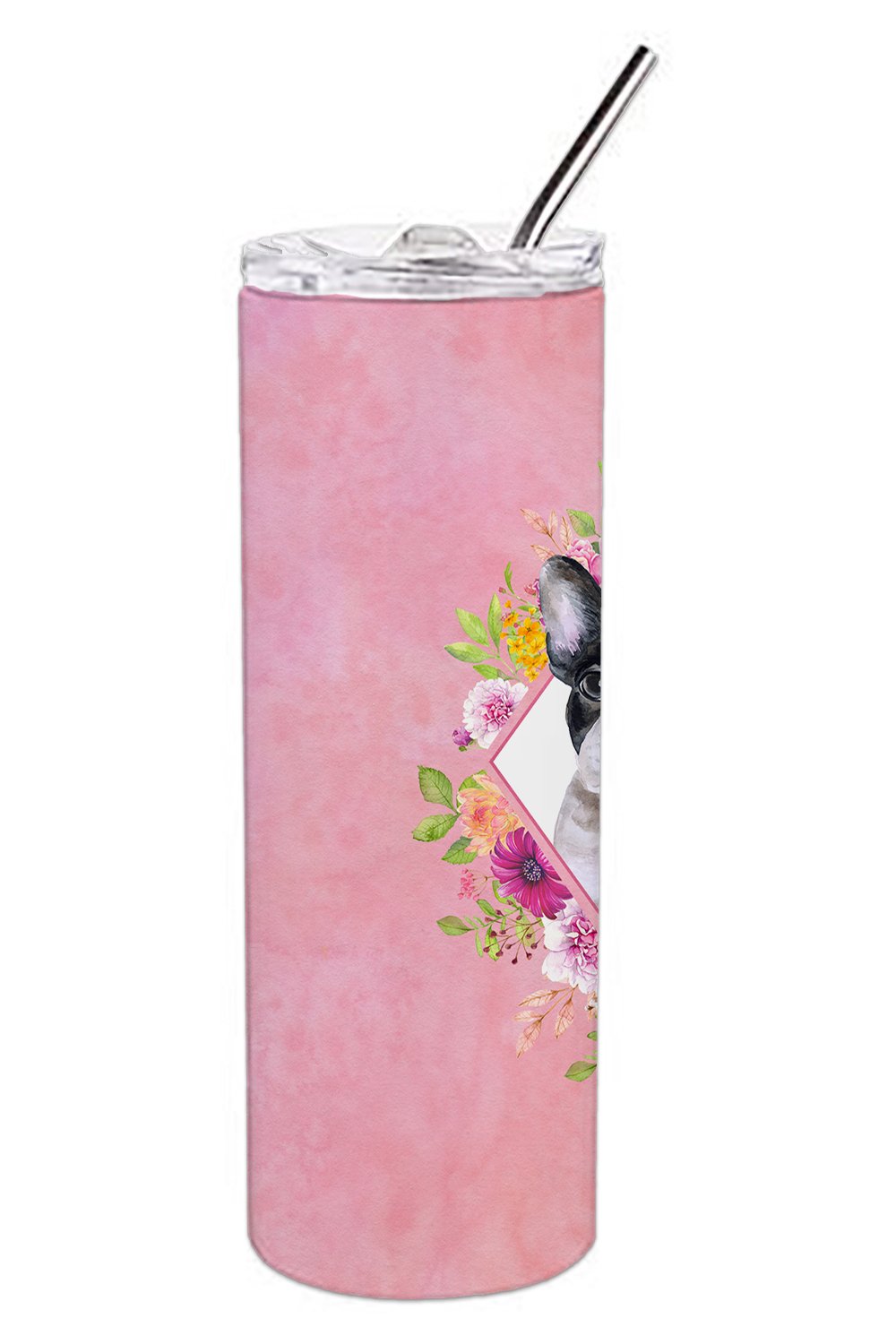 French Bulldog Pink Flowers Double Walled Stainless Steel 20 oz Skinny Tumbler CK4143TBL20 by Caroline's Treasures