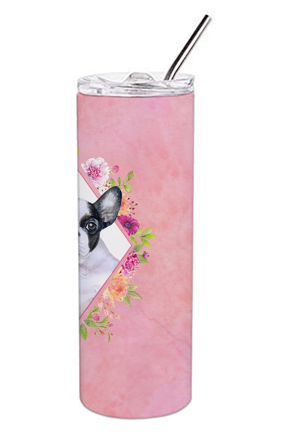 French Bulldog Pink Flowers Double Walled Stainless Steel 20 oz Skinny Tumbler CK4143TBL20 by Caroline's Treasures