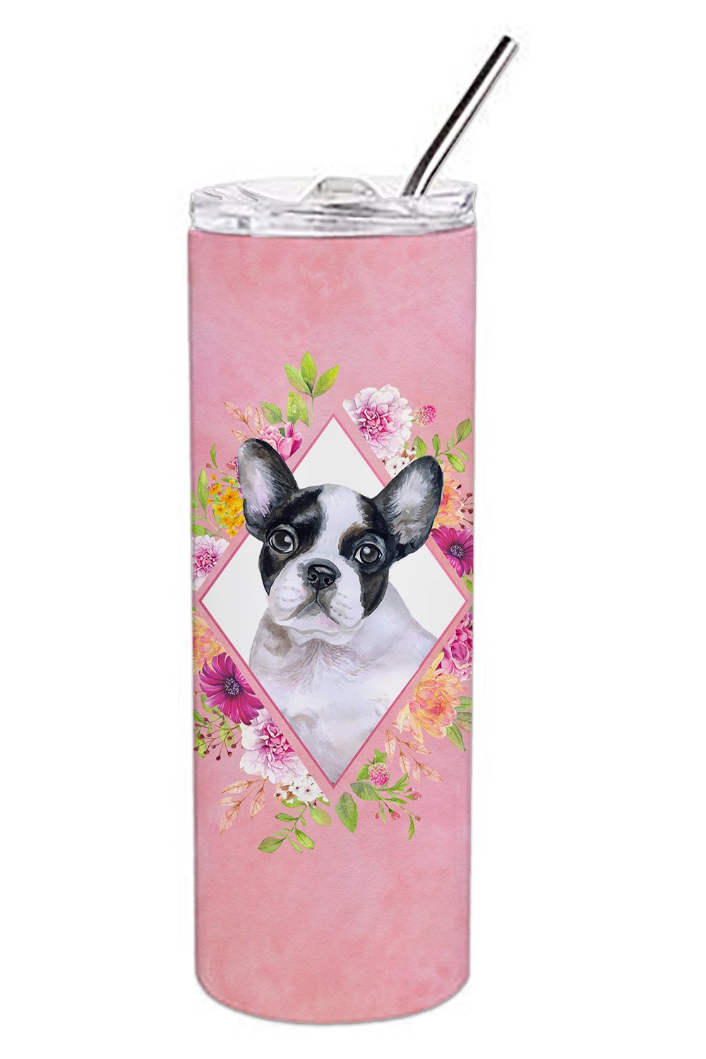 French Bulldog Pink Flowers Double Walled Stainless Steel 20 oz Skinny Tumbler CK4143TBL20 by Caroline's Treasures