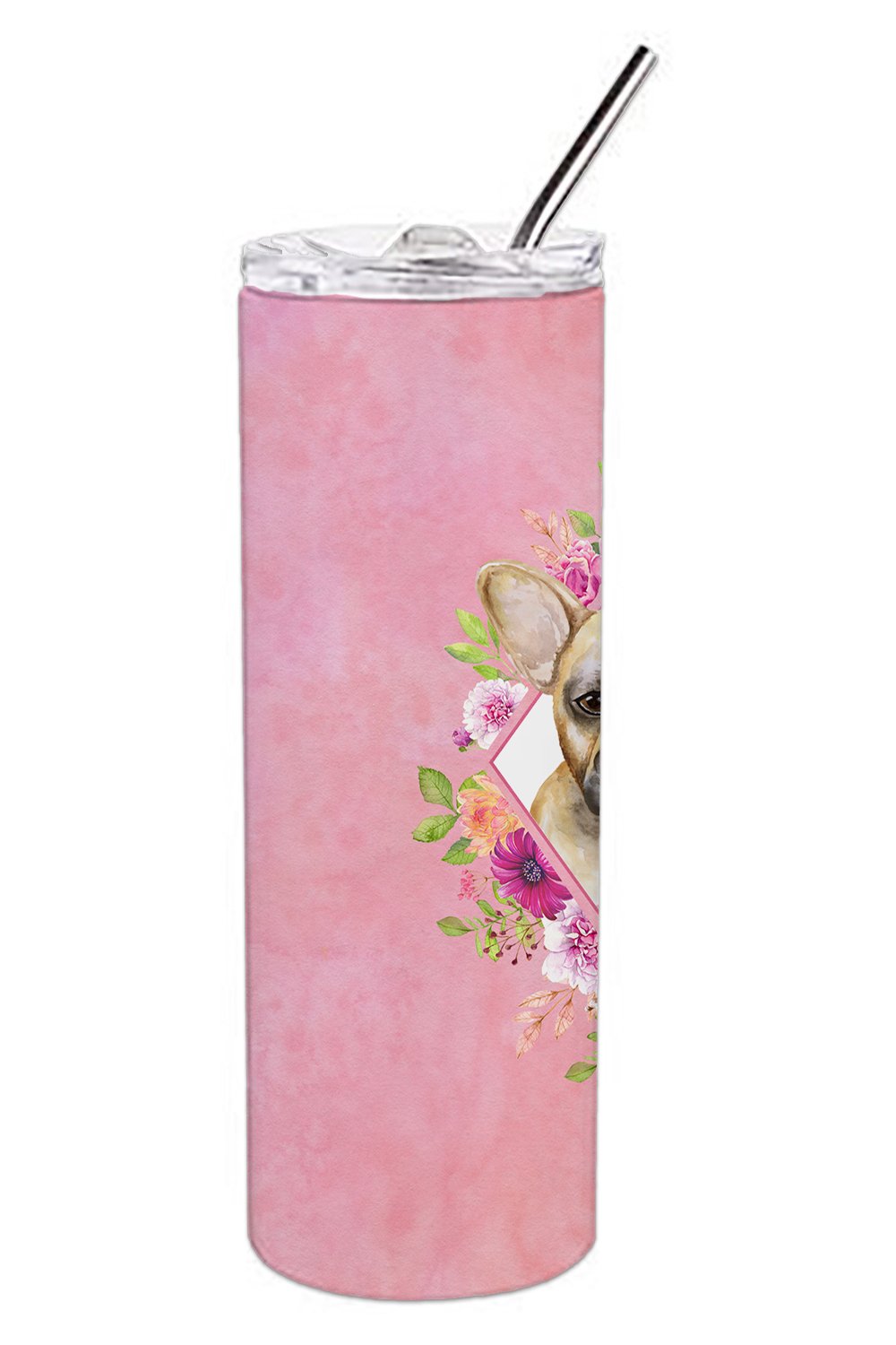 Fawn French Bulldog Pink Flowers Double Walled Stainless Steel 20 oz Skinny Tumbler CK4144TBL20 by Caroline's Treasures