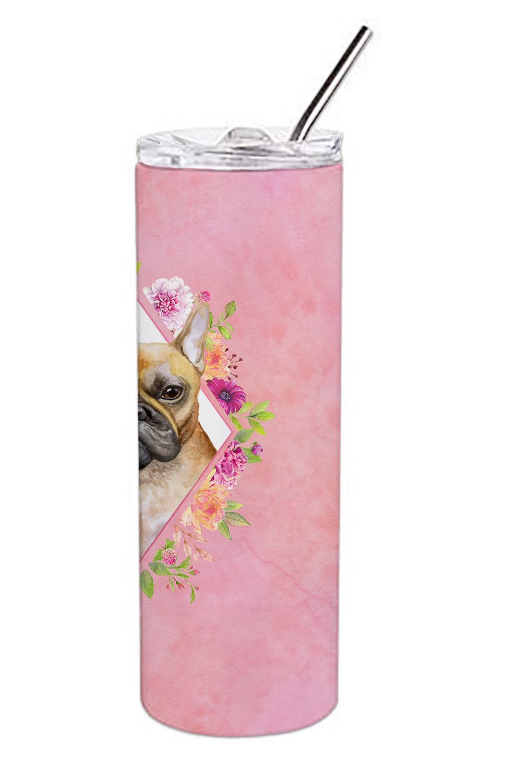 Fawn French Bulldog Pink Flowers Double Walled Stainless Steel 20 oz Skinny Tumbler CK4144TBL20 by Caroline's Treasures