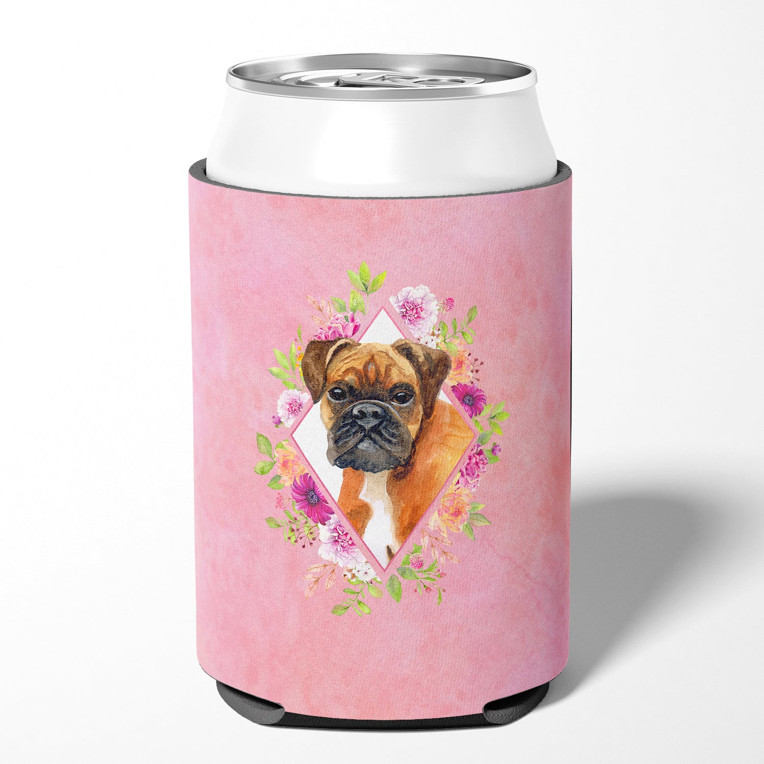 German Boxer Pink Flowers Can or Bottle Hugger CK4145CC  the-store.com.