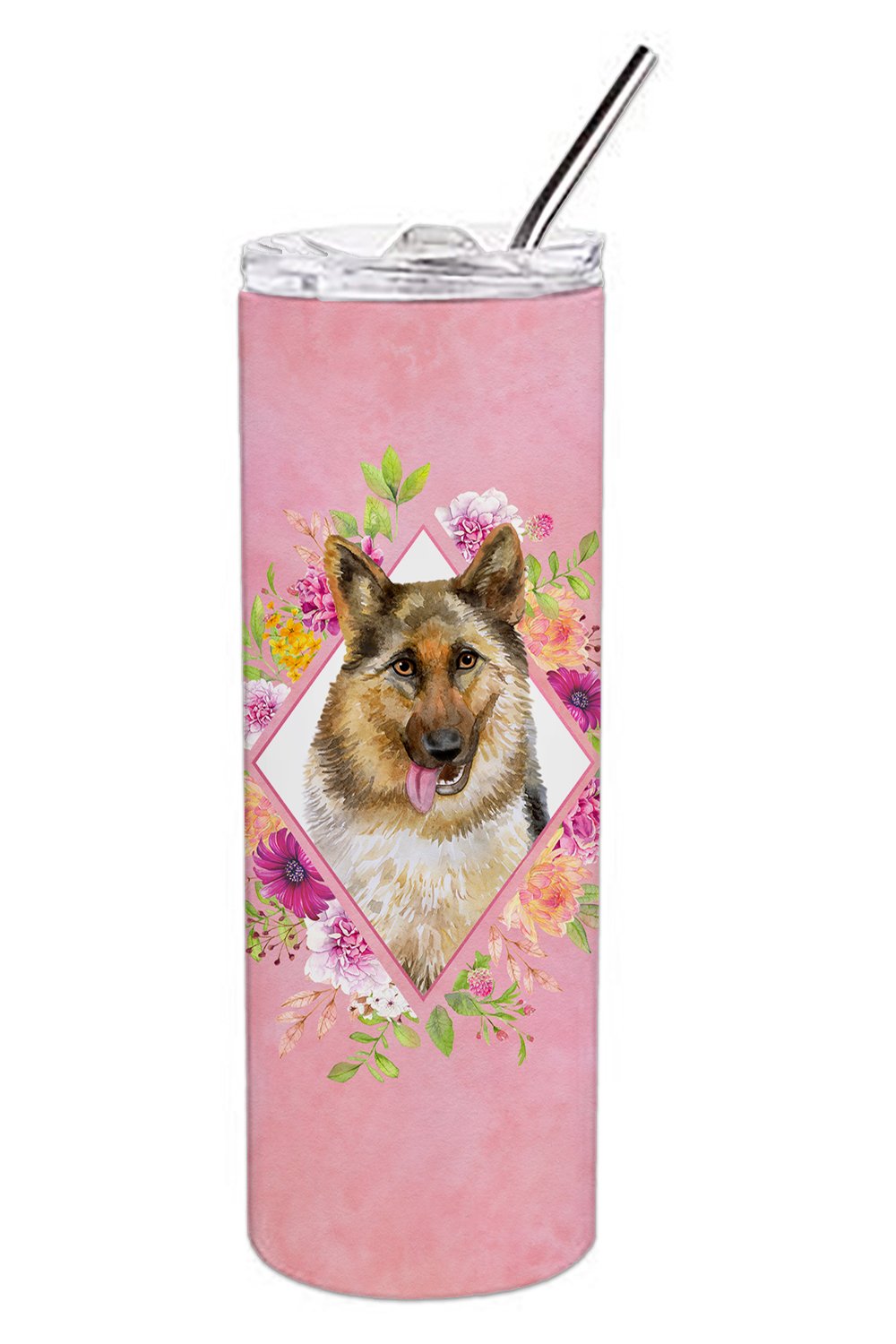 German Shepherd #1 Pink Flowers Double Walled Stainless Steel 20 oz Skinny Tumbler CK4146TBL20 by Caroline&#39;s Treasures