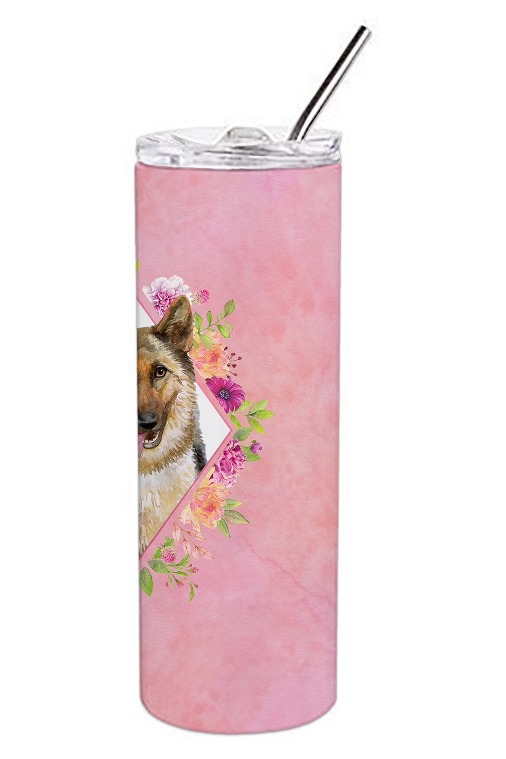 German Shepherd #1 Pink Flowers Double Walled Stainless Steel 20 oz Skinny Tumbler CK4146TBL20 by Caroline's Treasures