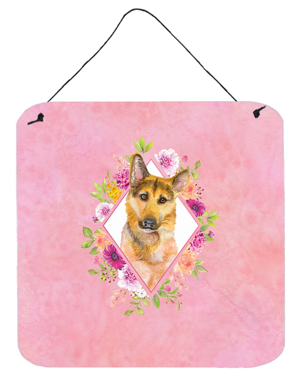 German Shepherd #2 Pink Flowers Wall or Door Hanging Prints CK4147DS66 by Caroline's Treasures