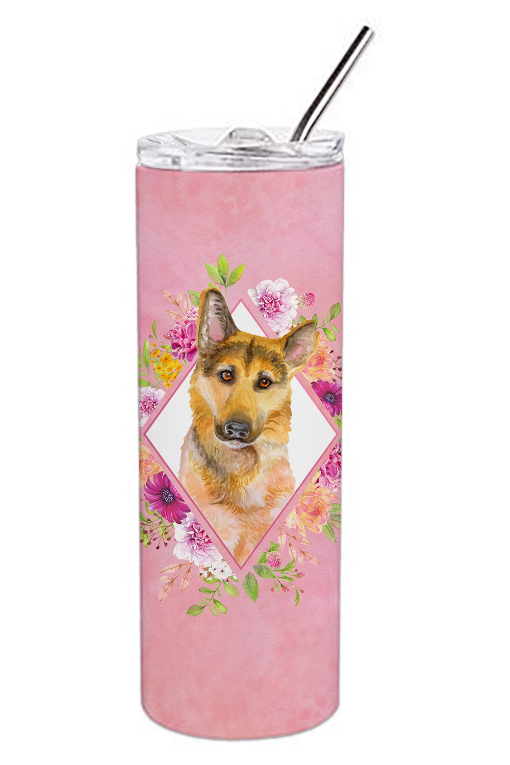 German Shepherd #2 Pink Flowers Double Walled Stainless Steel 20 oz Skinny Tumbler CK4147TBL20 by Caroline's Treasures