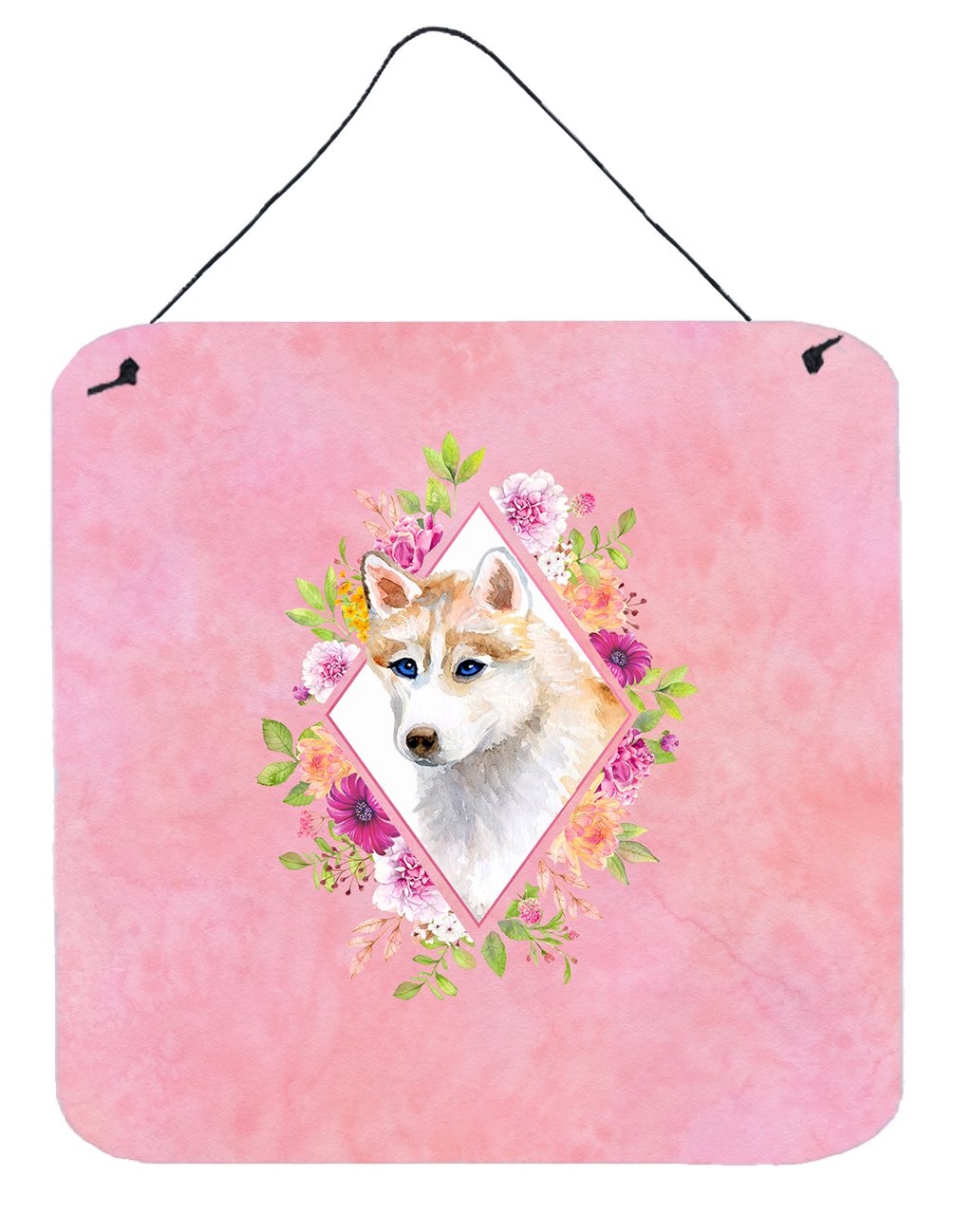 Red Siberian Husky Pink Flowers Wall or Door Hanging Prints CK4148DS66 by Caroline's Treasures