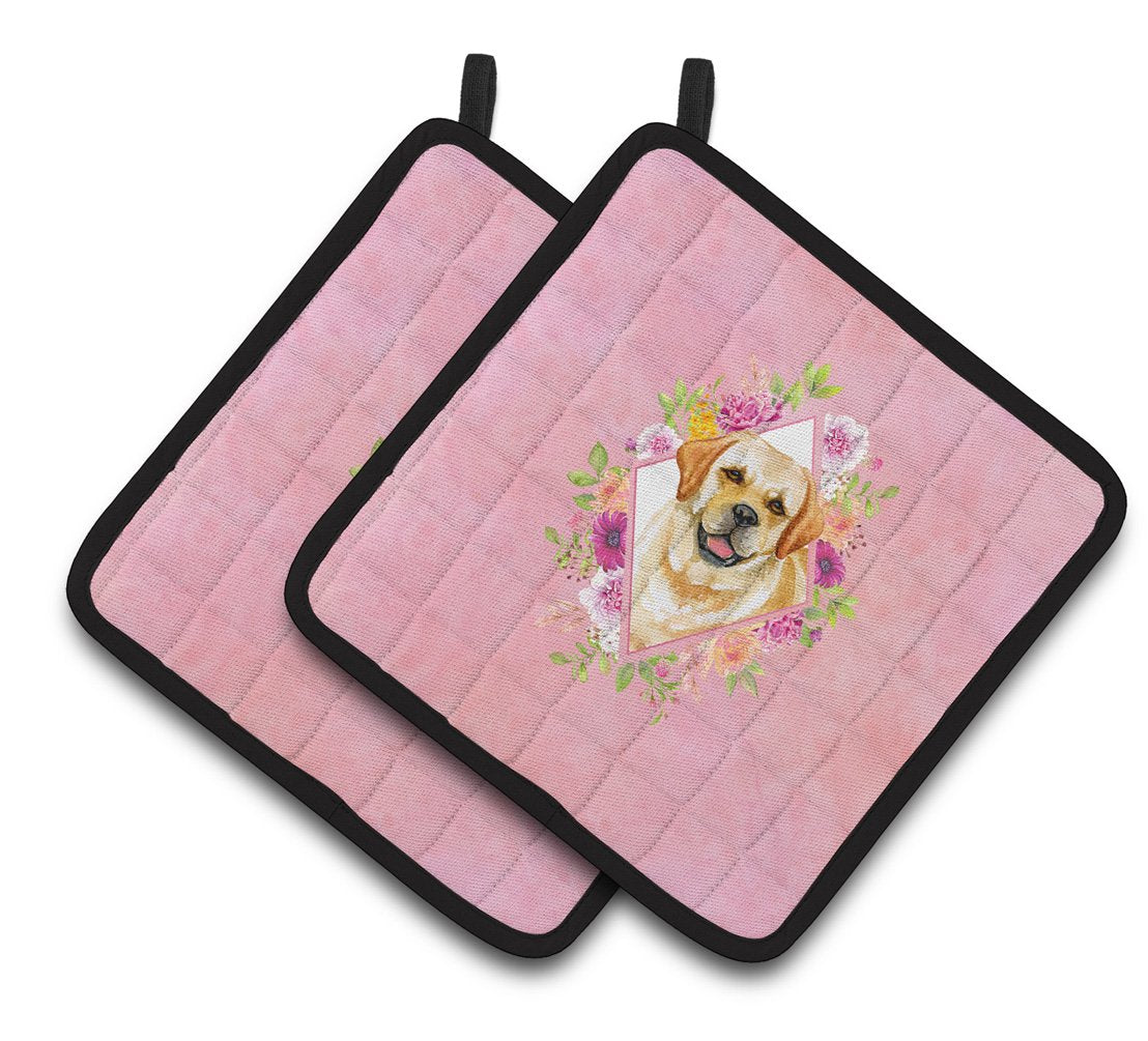 Golden Retriever Pink Flowers Pair of Pot Holders CK4149PTHD by Caroline's Treasures