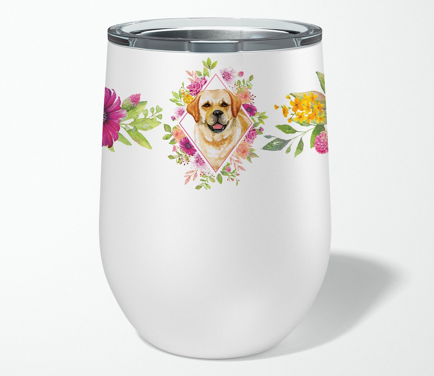 Golden Retriever Pink Flowers Stainless Steel 12 oz Stemless Wine Glass CK4149TBL12 by Caroline's Treasures