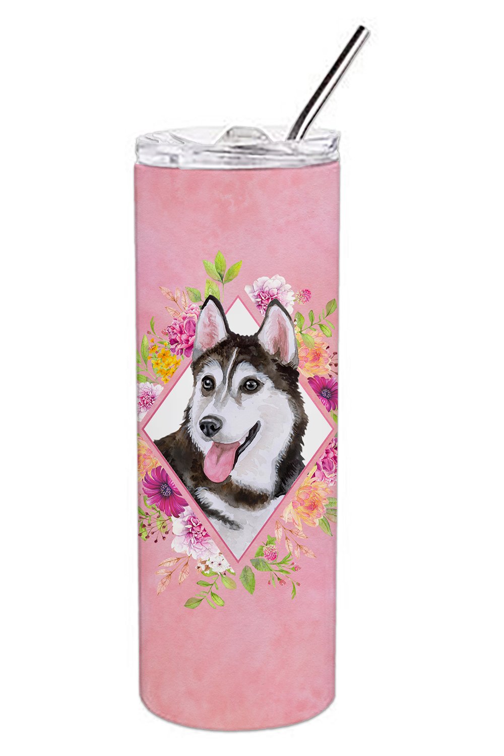 Siberian Husky #1 Pink Flowers Double Walled Stainless Steel 20 oz Skinny Tumbler CK4151TBL20 by Caroline's Treasures