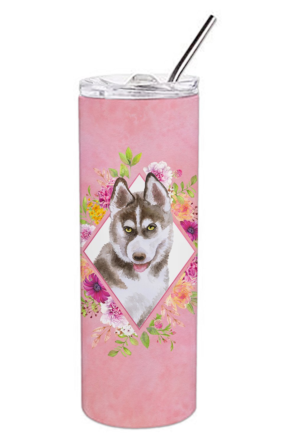 Siberian Husky #2 Pink Flowers Double Walled Stainless Steel 20 oz Skinny Tumbler CK4152TBL20 by Caroline's Treasures