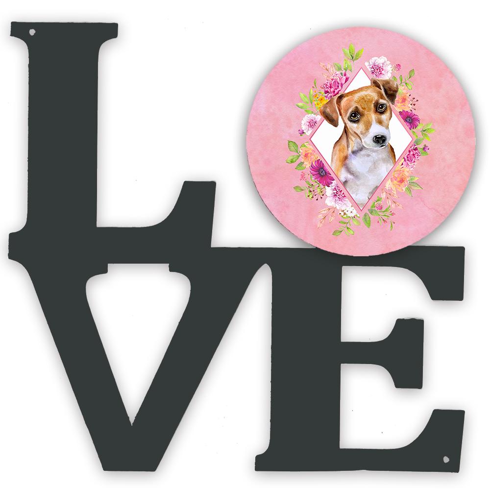 Jack Russell Terrier #1 Pink Flowers Metal Wall Artwork LOVE CK4155WALV by Caroline&#39;s Treasures